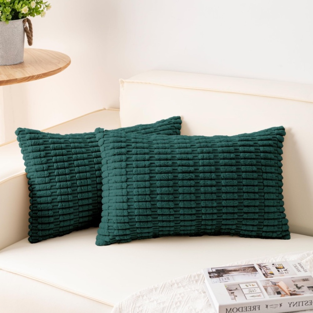 Christmas Green Textured LUMBAR Pillow Covers 20x12” (2-pack)